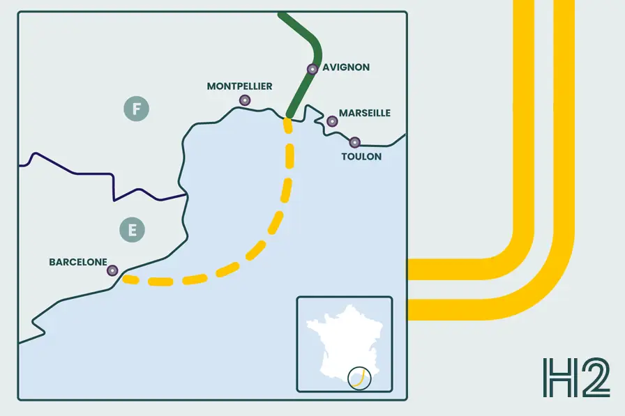 Carte BarMar-H2med : premier grand corridor d’hydrogène vert en Europe