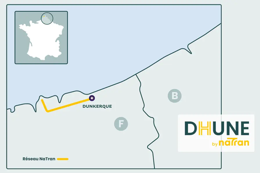 Carte de transport hydrogène : projet DHUNE (juin 2025)