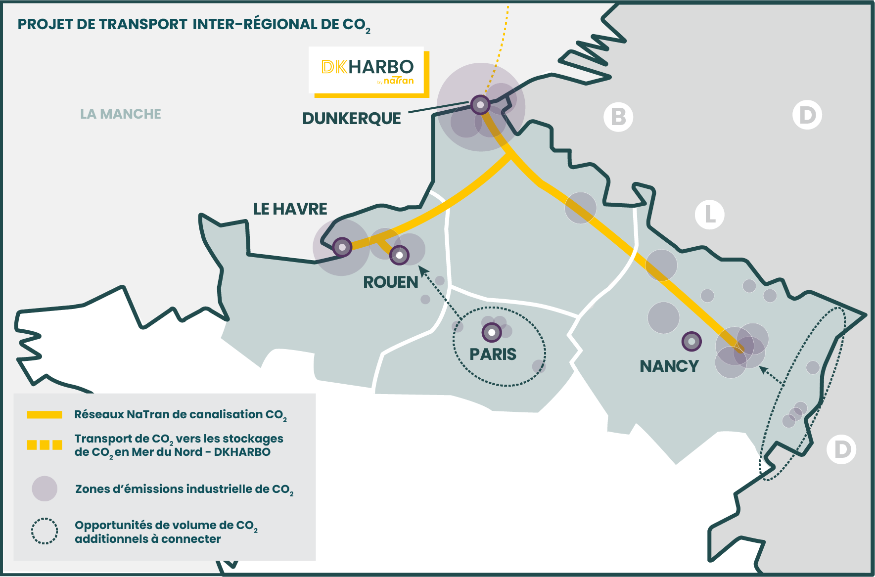 Carte du projet de transport Inter-régional de CO₂