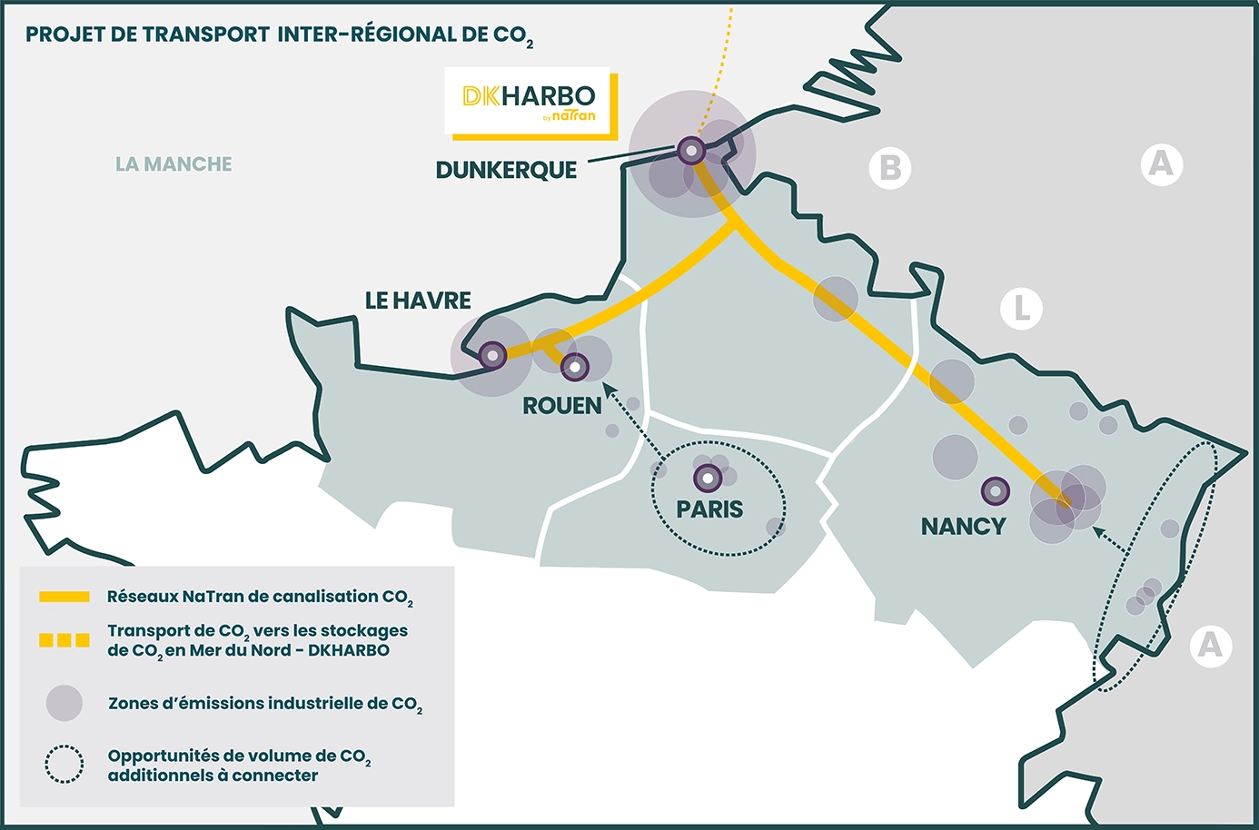 Carte du projet de transport  Inter-régional de CO₂ 