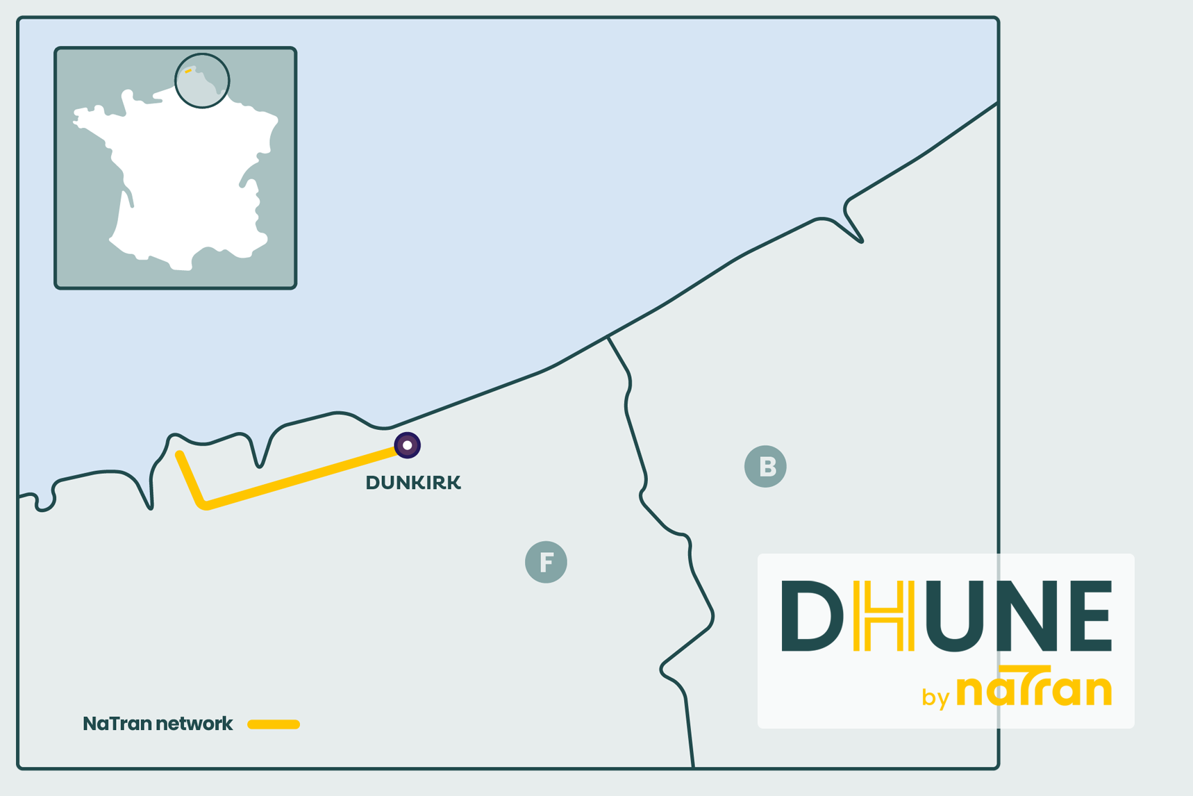 Map of the DHUNE's hydrogen infrastructure project