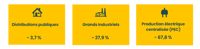 Consommations des distributions publiques, des grands industriels et production électrique centralisée