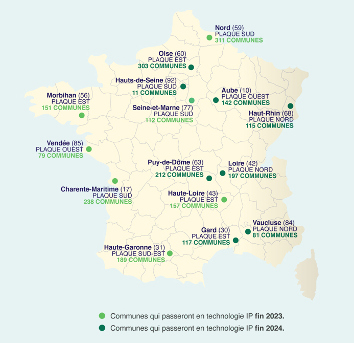 Map of the zones (“plaques”) affected by the technical stoppage of the PSTN