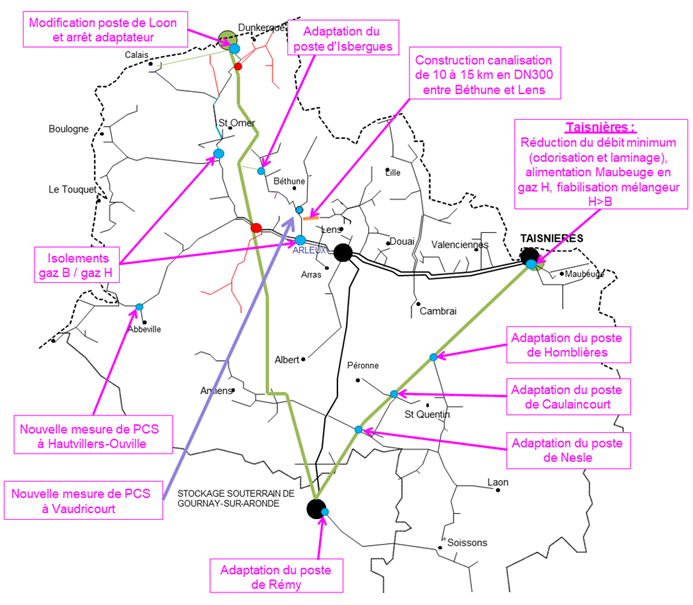 Carte description des travaux - conversion Gaz B / gaz H