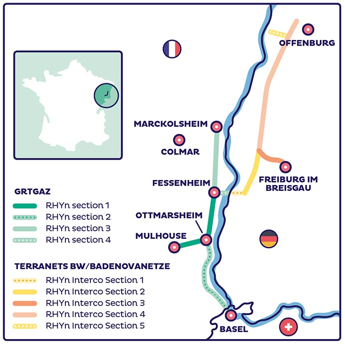 H2 infrastructure projects in the Upper Rhine: map