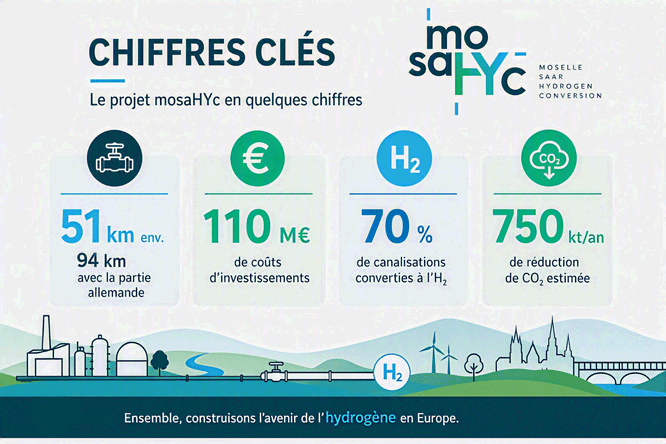 Chifres clés : 51 km de canalisation, investissement de 110 M€, 70% de canalisations converties en H2