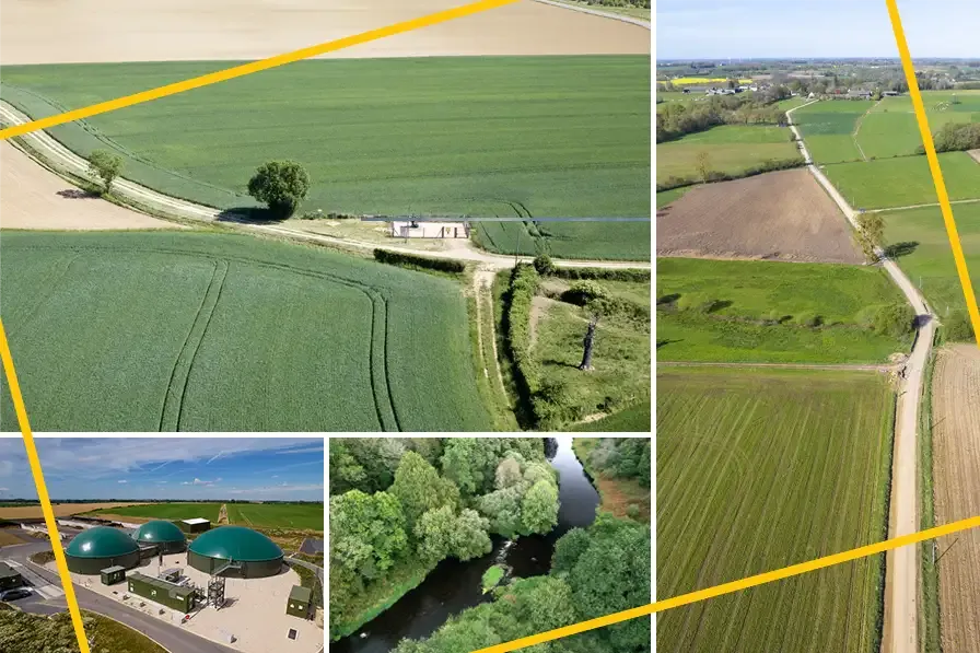 Bandes de servitudes une unité de méthanisation vues du ciel (Photos : NaTran)