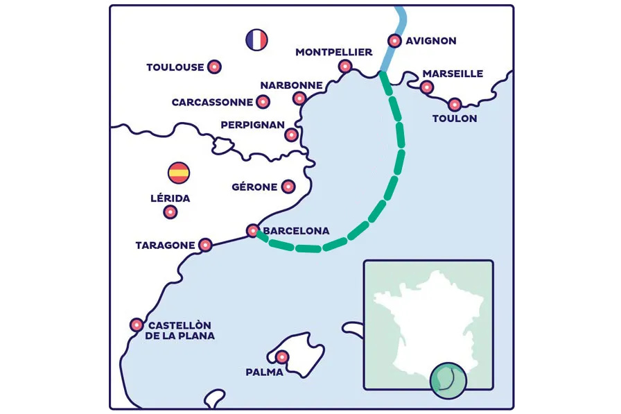Carte BarMar-H2med : premier grand corridor d’hydrogène vert en Europe