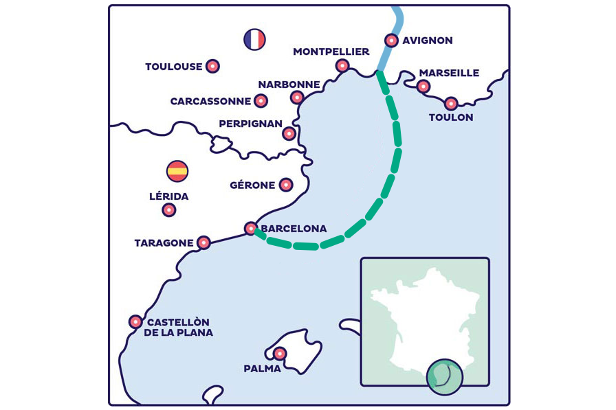 Carte BarMar-H2med : premier grand corridor d’hydrogène vert en Europe