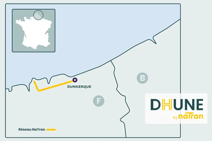 Carte de transport hydrogène : projet DHUNE (juin 2025)