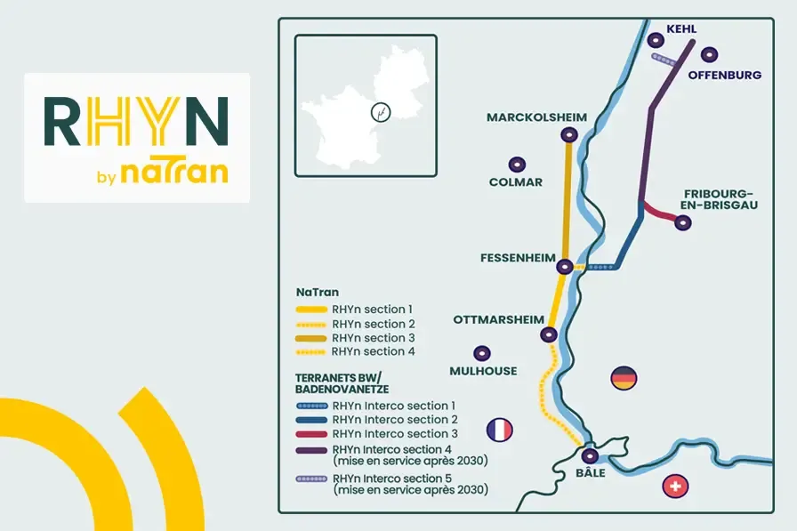 Carte de transport hydrogène : projet RHYn (juin 2025)