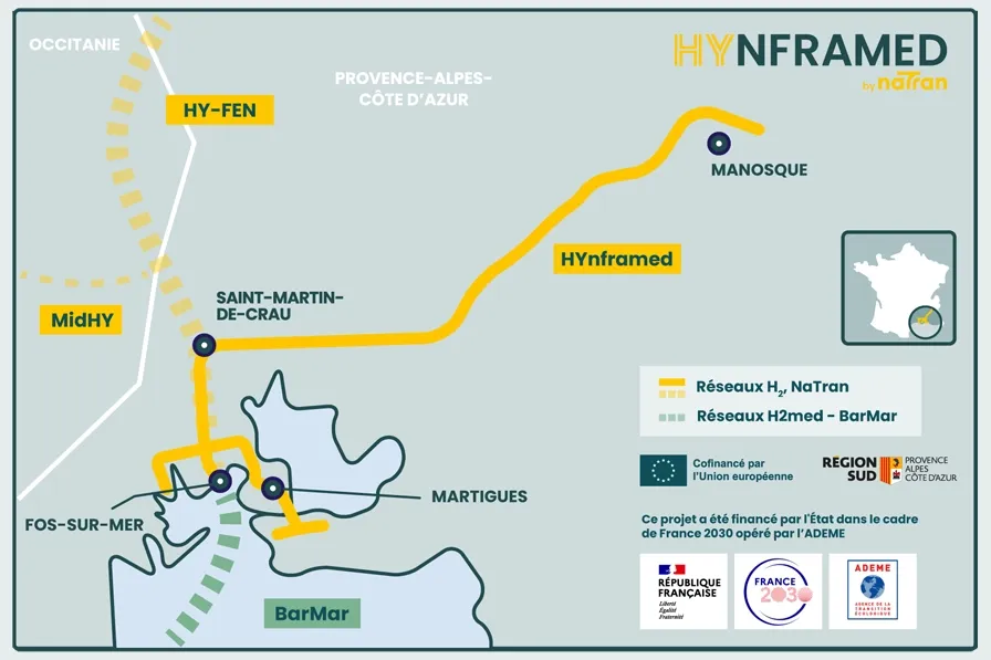 Carte du projet d'infrastructure hydrogène HYnframed