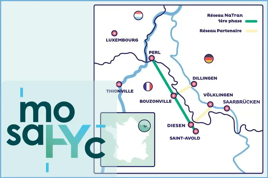 Carte du projet d'infrastructure hydrogène et logo mosaHYc