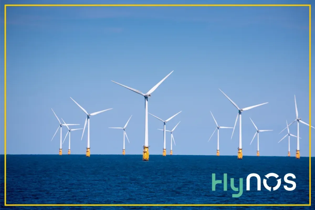 Logo HyNOS et photos éoliennes (Gettyimages)