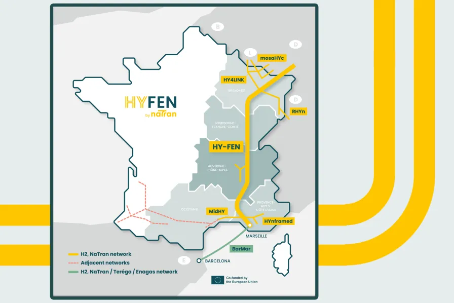 Map of HY-FEN hydrogen infrastructure project