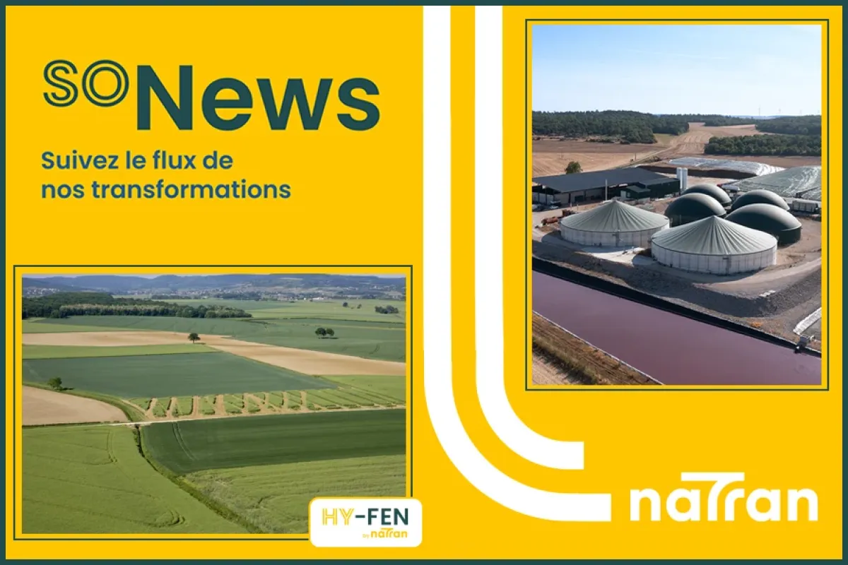 logo soNews et photos NaTran (paysage Rhône Alpes et unité de biométhane)
