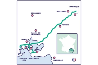 Carte HYnframed - Réseau H2 dans la région de Fos-sur-Mer connecté à un stockage   