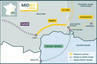 Carte du projet de transport hydrogène midHY