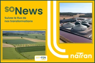 logo soNews et photos NaTran (paysage Rhône Alpes et unité de biométhane)